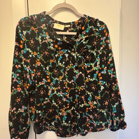 Anthropologie Avingnon Maeve Black Floral Blouse - Picture 2 of 7